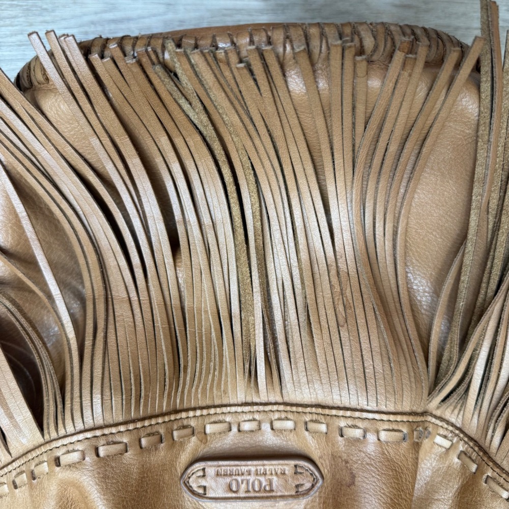 Vintage Rare Polo Ralph Lauren Leather Fringe Bucket Bag Purse Western Boho - Picture 3 of 12